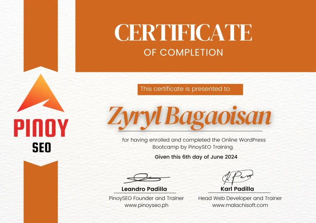 pinoy seo completion of zyryl bagaoisan as seo specialist