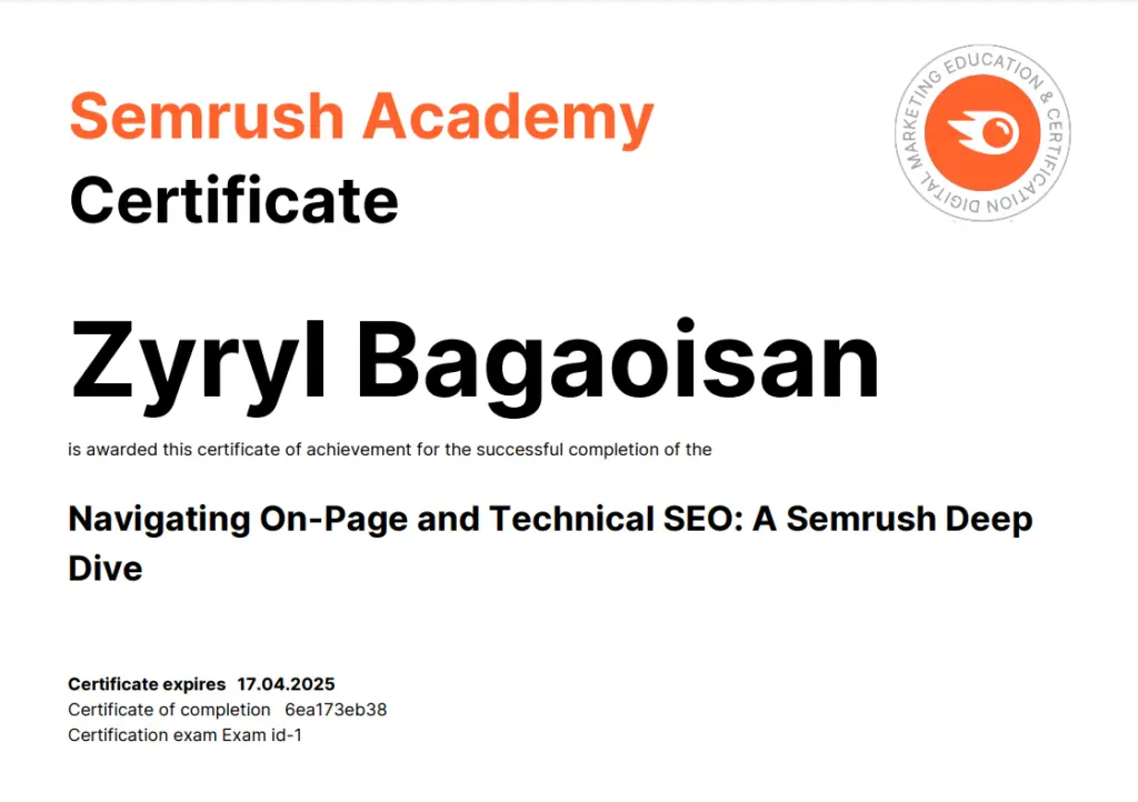 semrush completion of zyryl bagaoisan